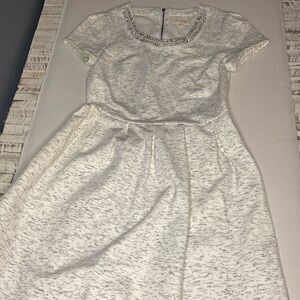 Maison Jules Jeweled Neckline Small Dress Heathered White Pearls Pleated Stretch